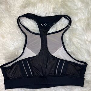 ALO Yoga Black Mesh Racerback Sports Bra with Contrast Panels